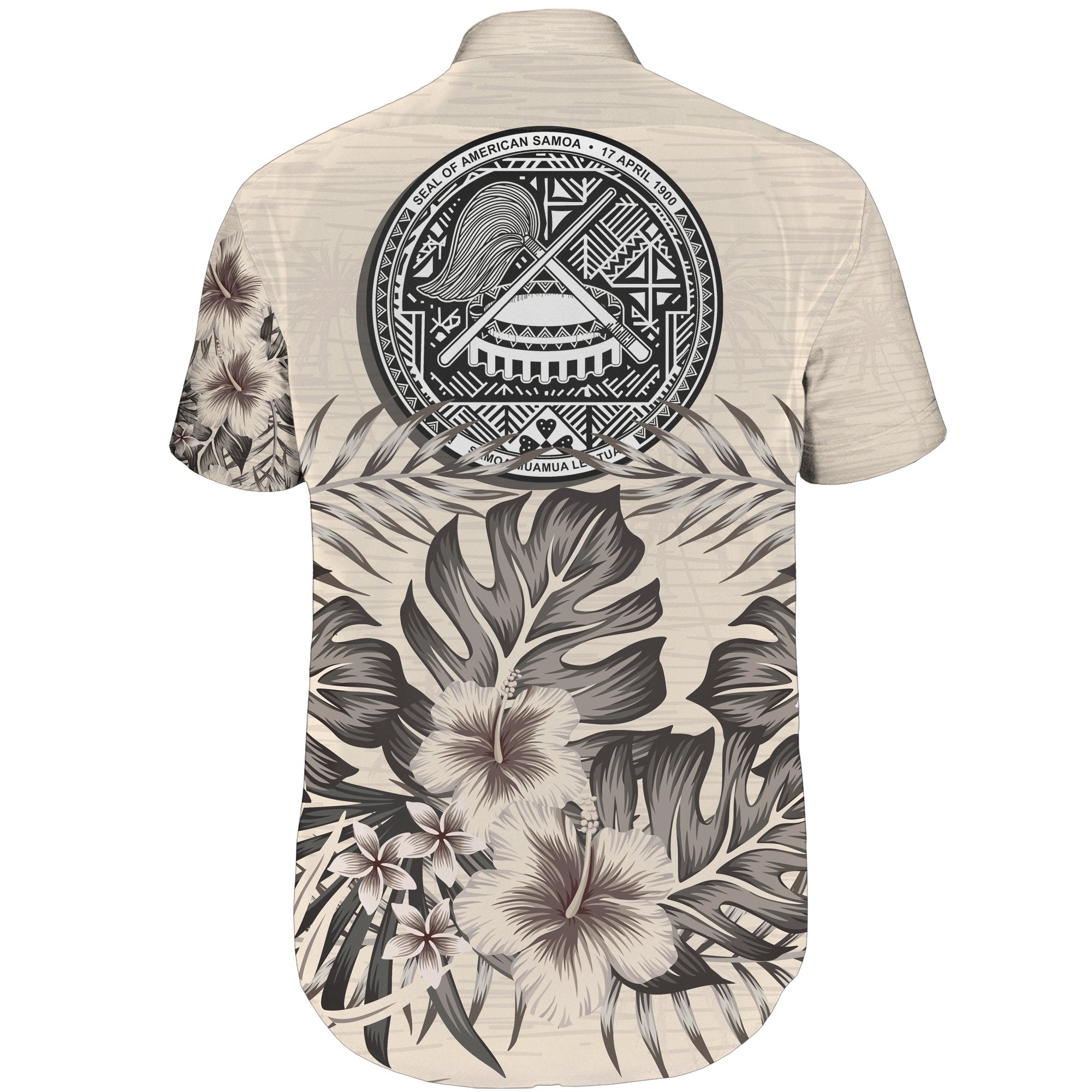 American Samoa Short Sleeve Shirt - The Beige Hibiscus - Vibe Hoodie Shop