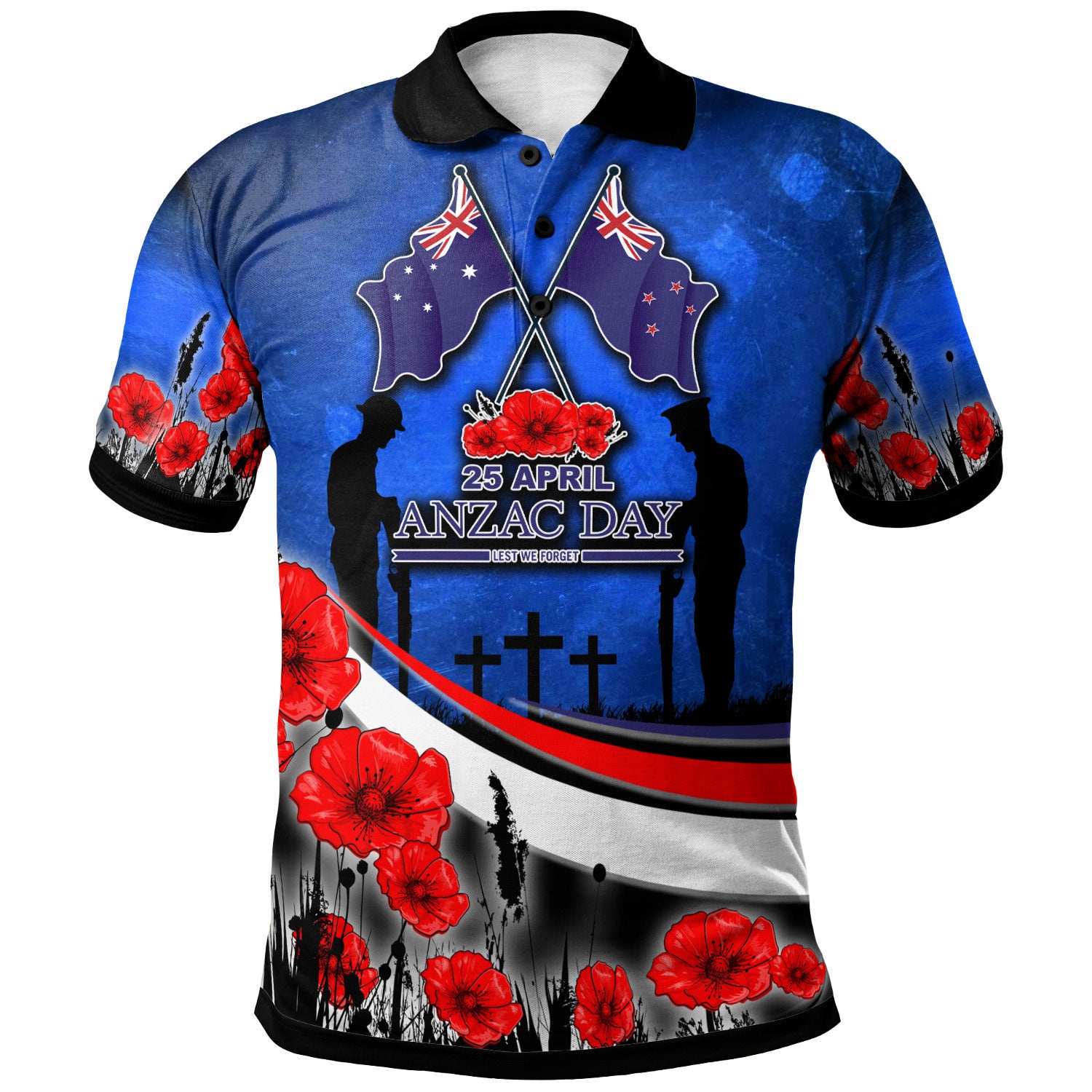 Anzac Day NZ Australia Polo Shirt - Poppies Flowers - Vibe Hoodie Shop