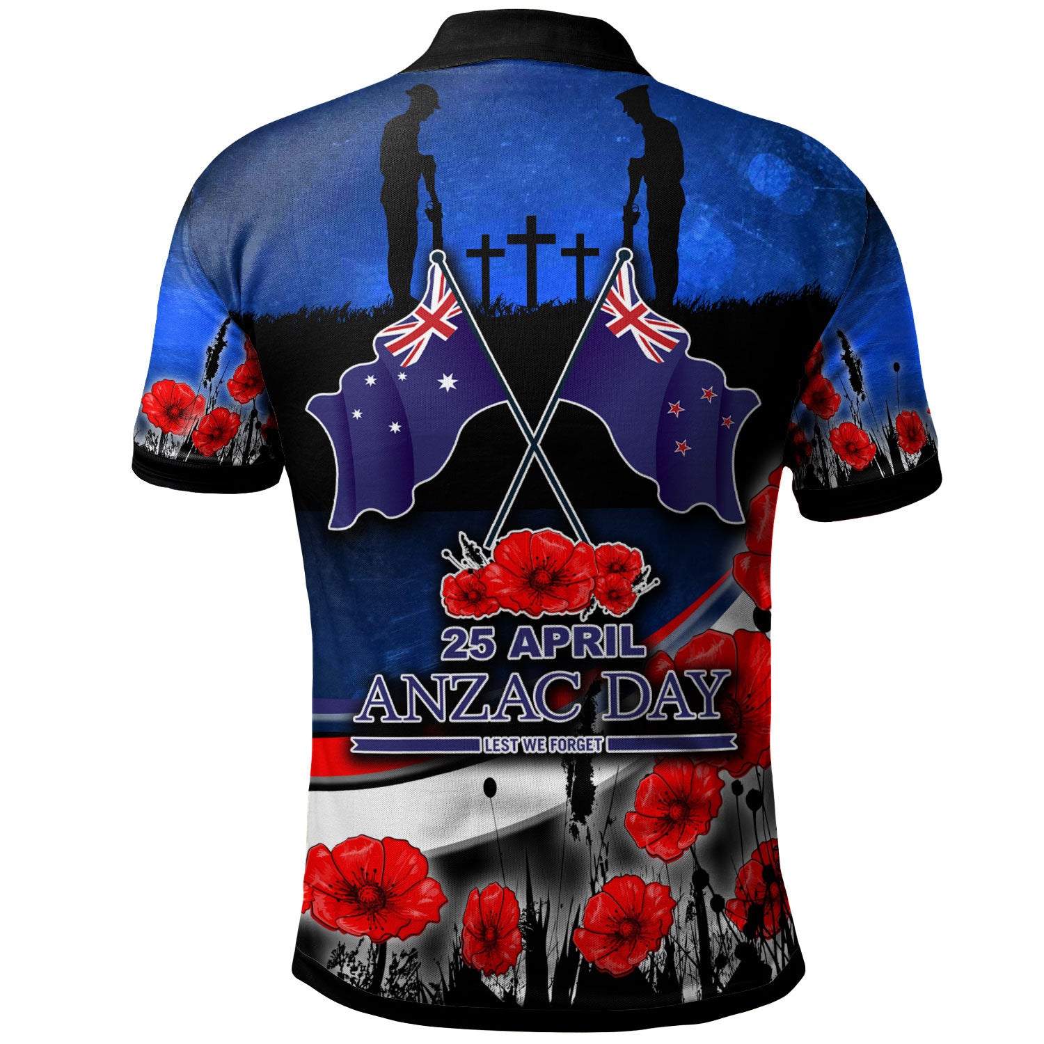 Anzac Day NZ Australia Polo Shirt - Poppies Flowers - Vibe Hoodie Shop