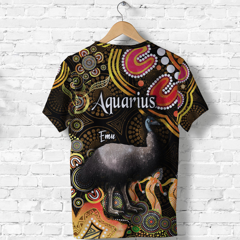 Australian Astrology T Shirt Aquarius Emu Glider Zodiac Aboriginal Vibes - Gold - Vibe Hoodie Shop
