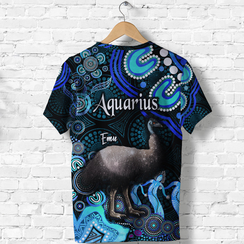 Australian Astrology T Shirt Aquarius Emu Glider Zodiac Aboriginal Vibes - Blue - Vibe Hoodie Shop