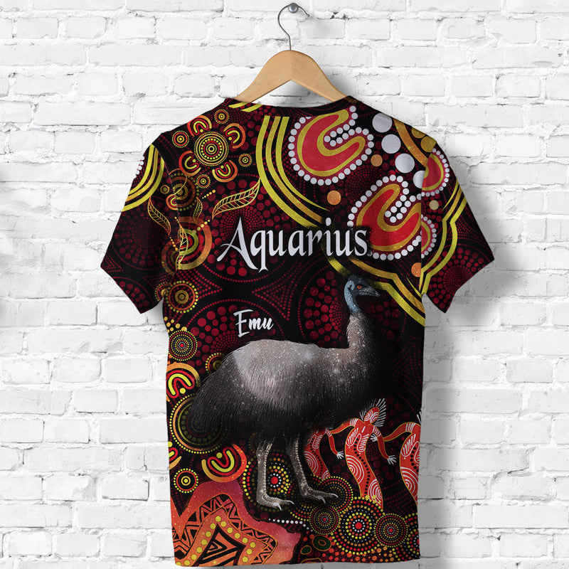 Australian Astrology T Shirt Aquarius Emu Glider Zodiac Aboriginal Vibes - Red - Vibe Hoodie Shop