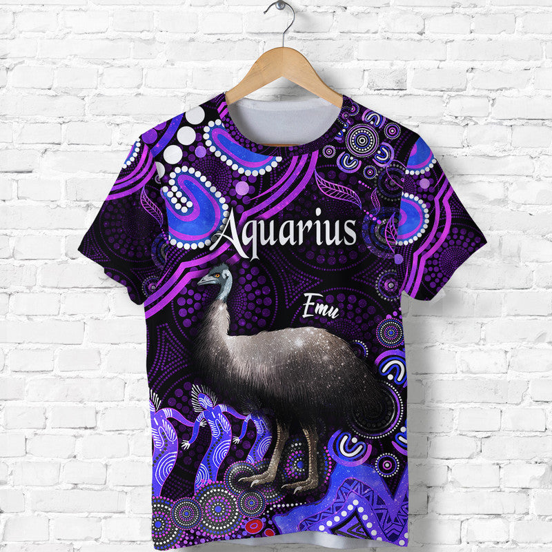 Australian Astrology T Shirt Aquarius Emu Glider Zodiac Aboriginal Vibes - Purple - Vibe Hoodie Shop