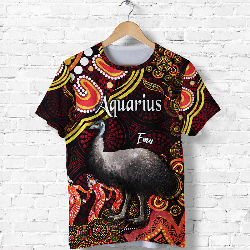 Australian Astrology T Shirt Aquarius Emu Glider Zodiac Aboriginal Vibes - Red - Vibe Hoodie Shop