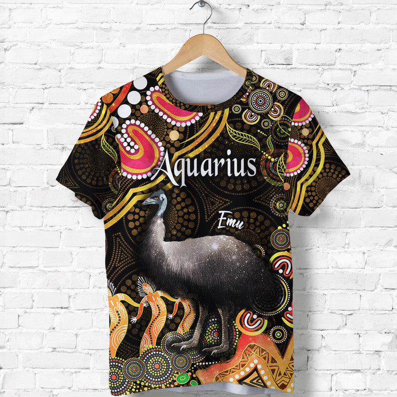 (Custom Personalised) Australian Astrology T Shirt Aquarius Emu Glider Zodiac Aboriginal Vibes - Gold - Vibe Hoodie Shop