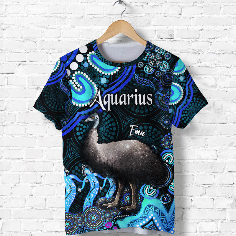 (Custom Personalised) Australian Astrology T Shirt Aquarius Emu Glider Zodiac Aboriginal Vibes - Blue - Vibe Hoodie Shop