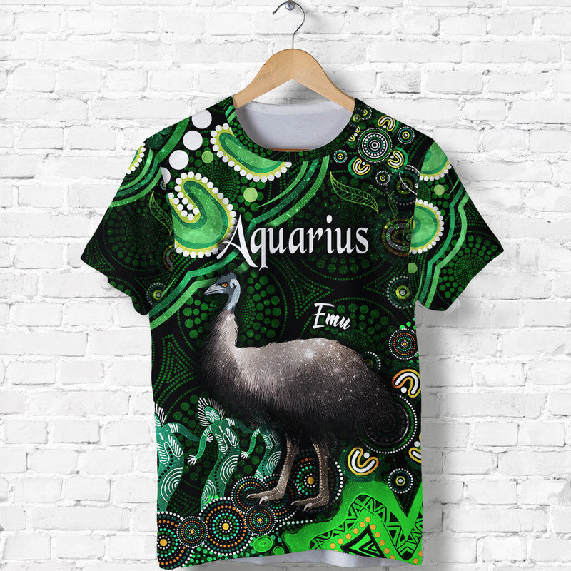 (Custom Personalised) Australian Astrology T Shirt Aquarius Emu Glider Zodiac Aboriginal Vibes - Green - Vibe Hoodie Shop