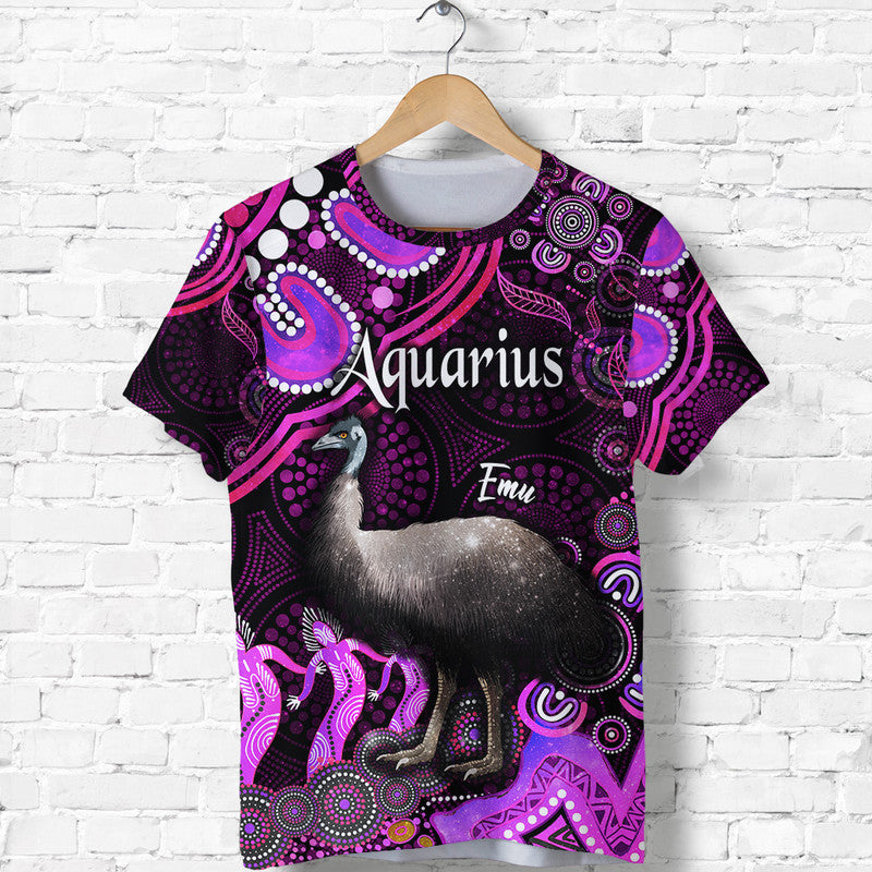 (Custom Personalised) Australian Astrology T Shirt Aquarius Emu Glider Zodiac Aboriginal Vibes - Pink - Vibe Hoodie Shop