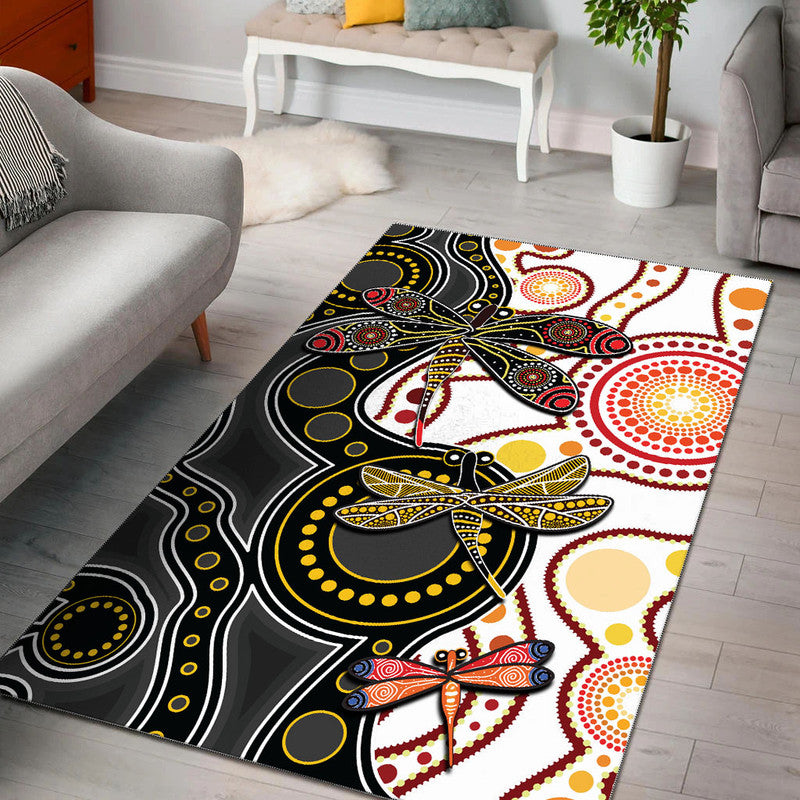 Aboriginal Dragonfly Area Rug White Style - Vibe Hoodie Shop