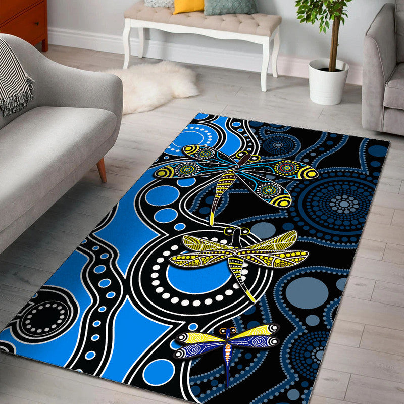 Aboriginal Dragonfly Area Rug Blue Style - Vibe Hoodie Shop