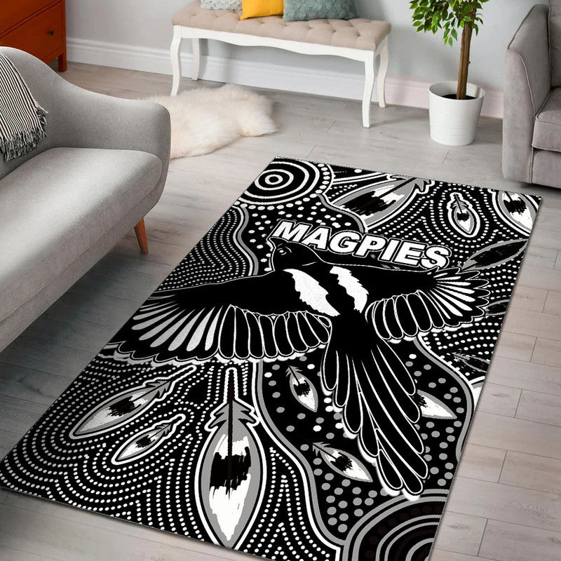 Collingwood Magpies Area Rug Aboriginal Art - Vibe Hoodie Shop