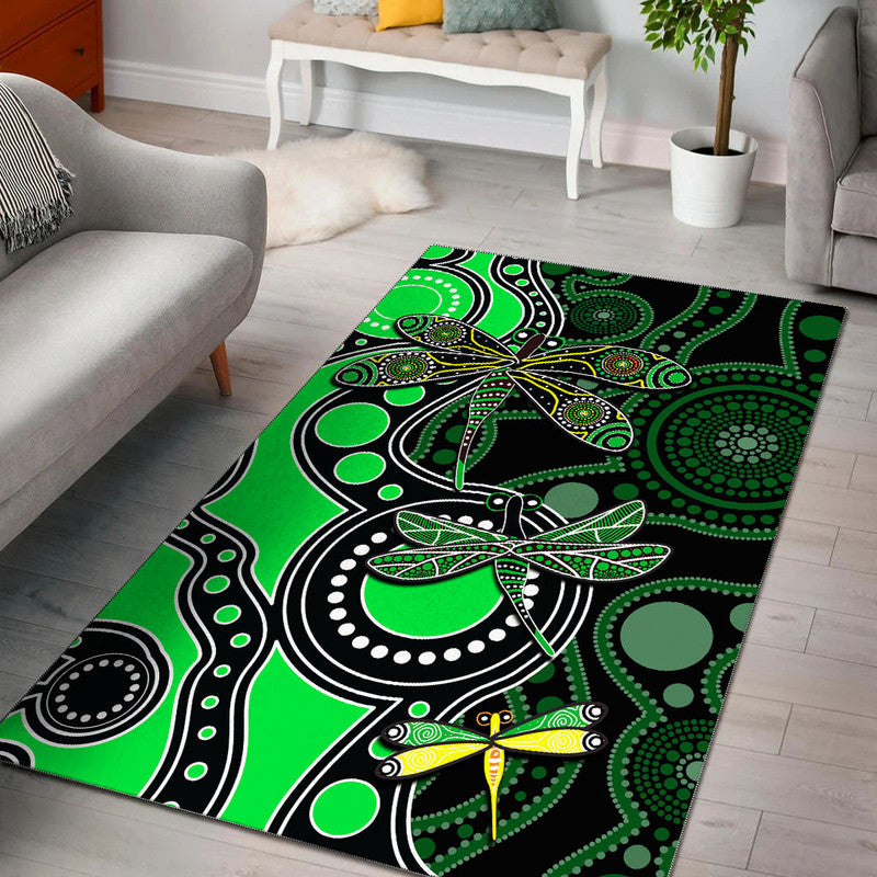 Aboriginal Dragonfly Area Rug Green Style - Vibe Hoodie Shop