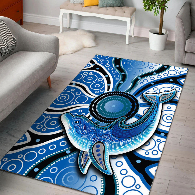 Aboriginal Dolphins Area Rug Blue Sea - Vibe Hoodie Shop