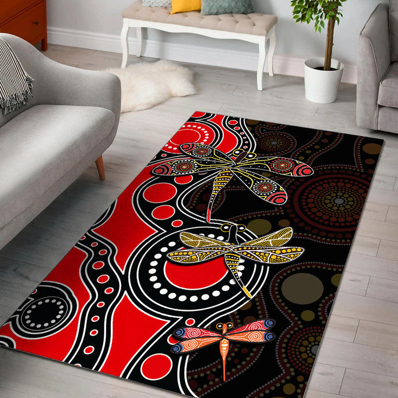 Aboriginal Dragonfly Area Rug Red Style - Vibe Hoodie Shop