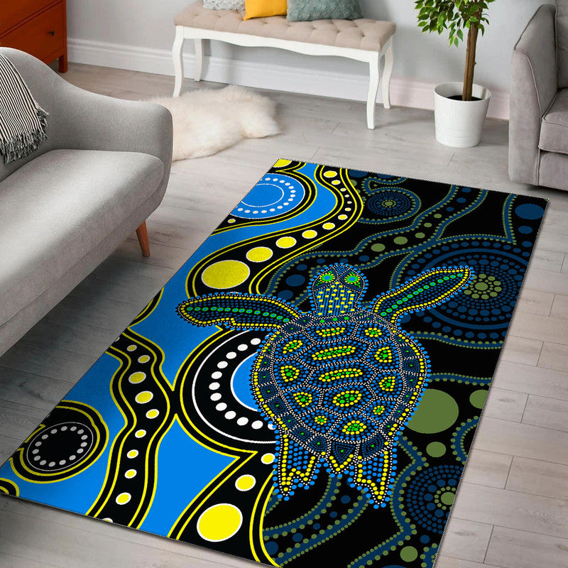 Aboriginal Turtle Area Rug Blue Style - Vibe Hoodie Shop