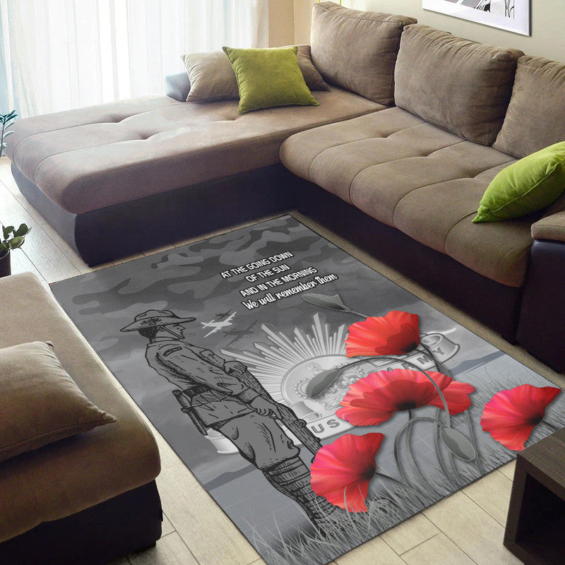 Remembrance Day Area Rug Soldier Australian Army Rising Sun With Red Poppy - Vibe Hoodie Shop