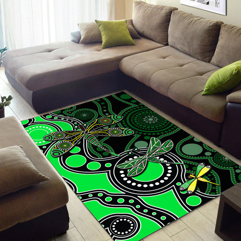 Aboriginal Dragonfly Area Rug Green Style - Vibe Hoodie Shop