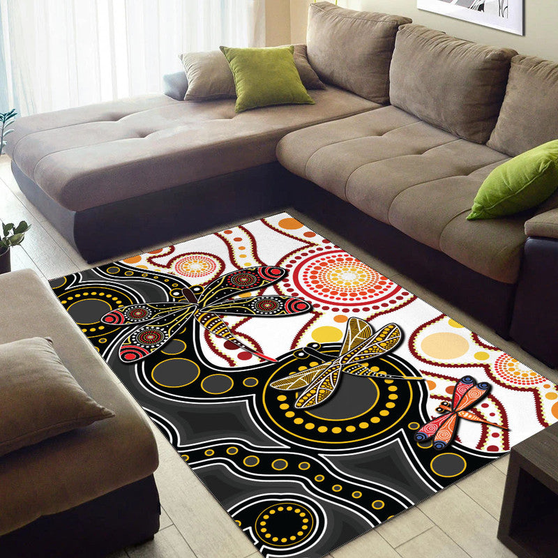 Aboriginal Dragonfly Area Rug White Style - Vibe Hoodie Shop