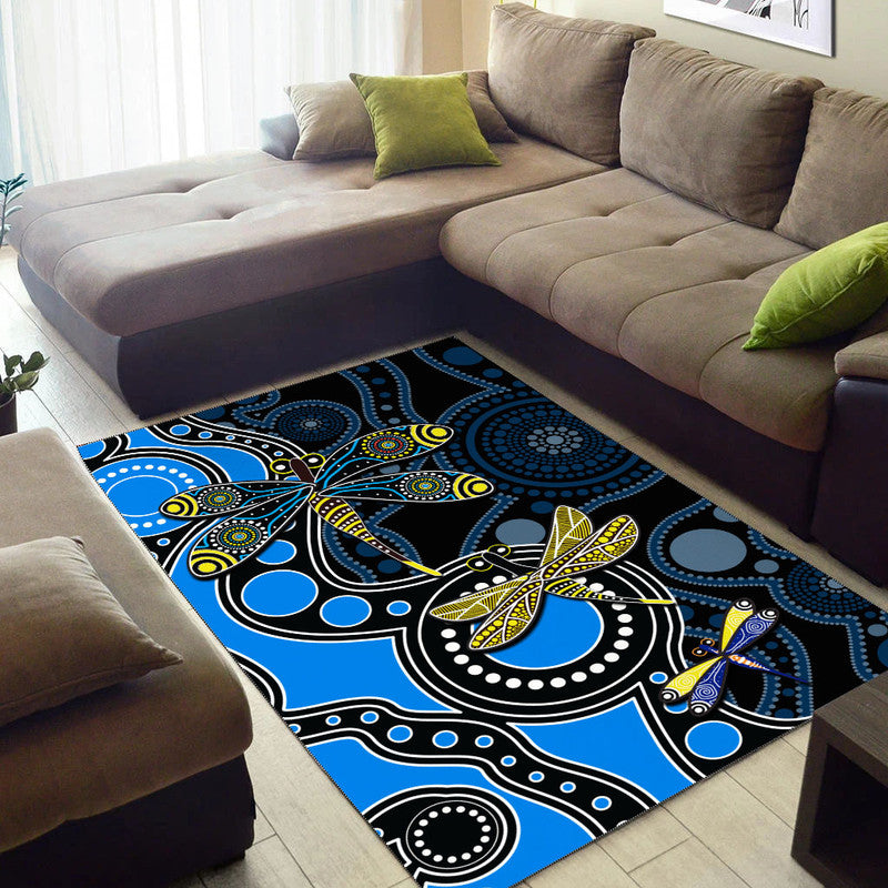 Aboriginal Dragonfly Area Rug Blue Style - Vibe Hoodie Shop