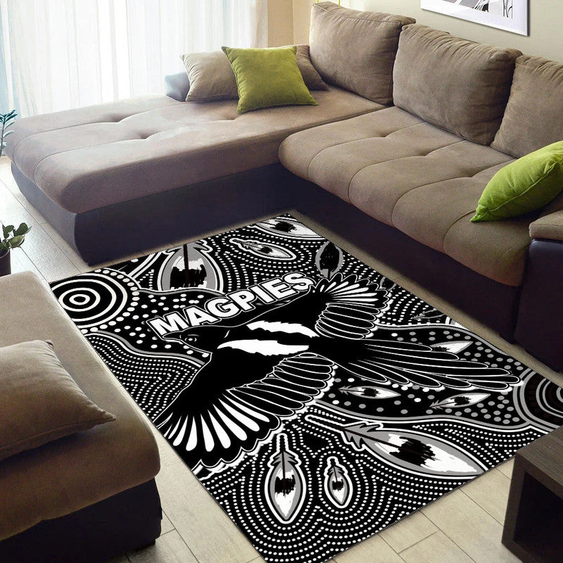 Collingwood Magpies Area Rug Aboriginal Art - Vibe Hoodie Shop