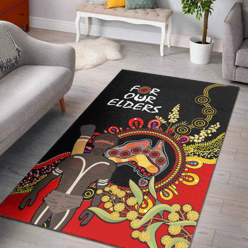 NAIDOC 2023 Indigenous Area Rug Australia Map With Golden Wattle - Vibe Hoodie Shop