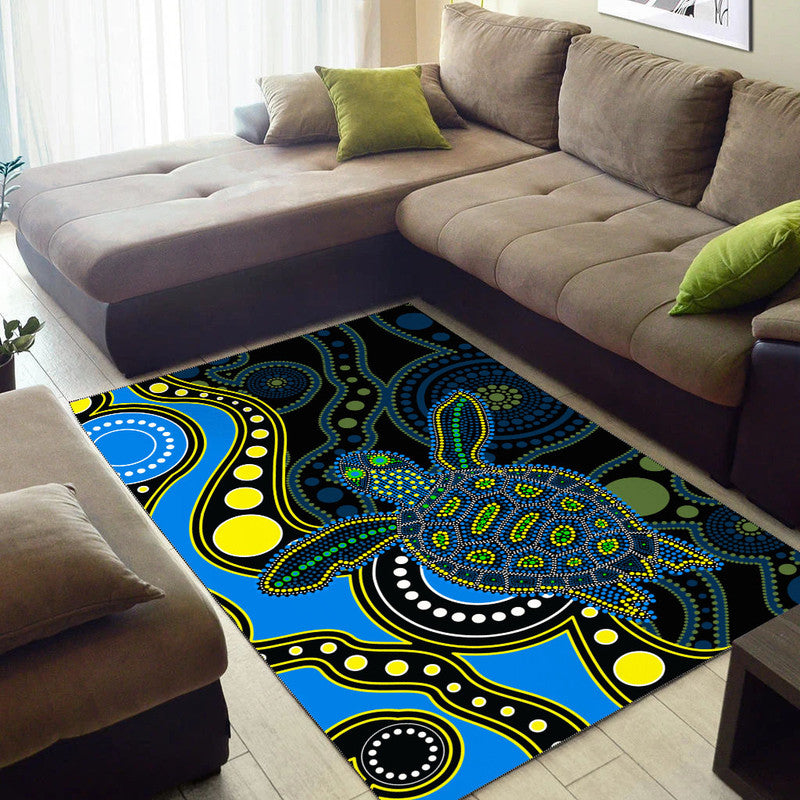 Aboriginal Turtle Area Rug Blue Style - Vibe Hoodie Shop