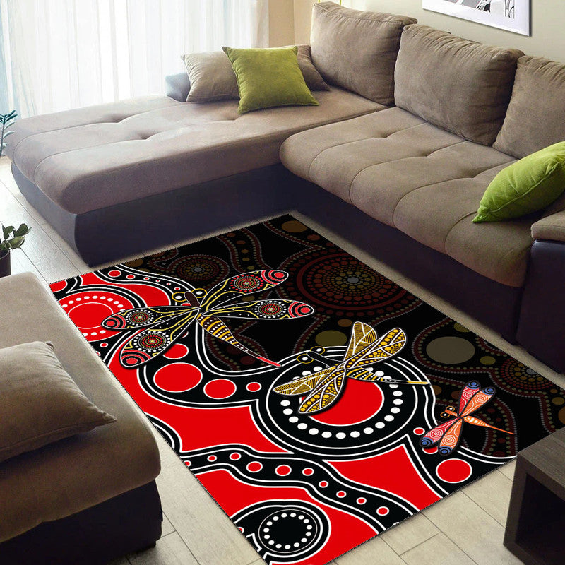 Aboriginal Dragonfly Area Rug Red Style - Vibe Hoodie Shop