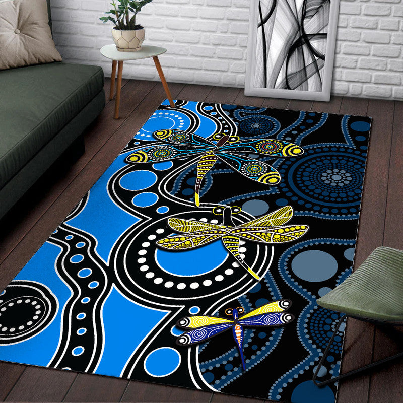 Aboriginal Dragonfly Area Rug Blue Style - Vibe Hoodie Shop