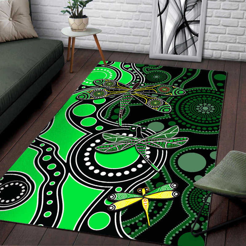 Aboriginal Dragonfly Area Rug Green Style - Vibe Hoodie Shop