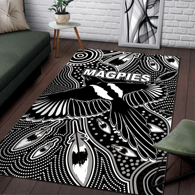 Collingwood Magpies Area Rug Aboriginal Art - Vibe Hoodie Shop