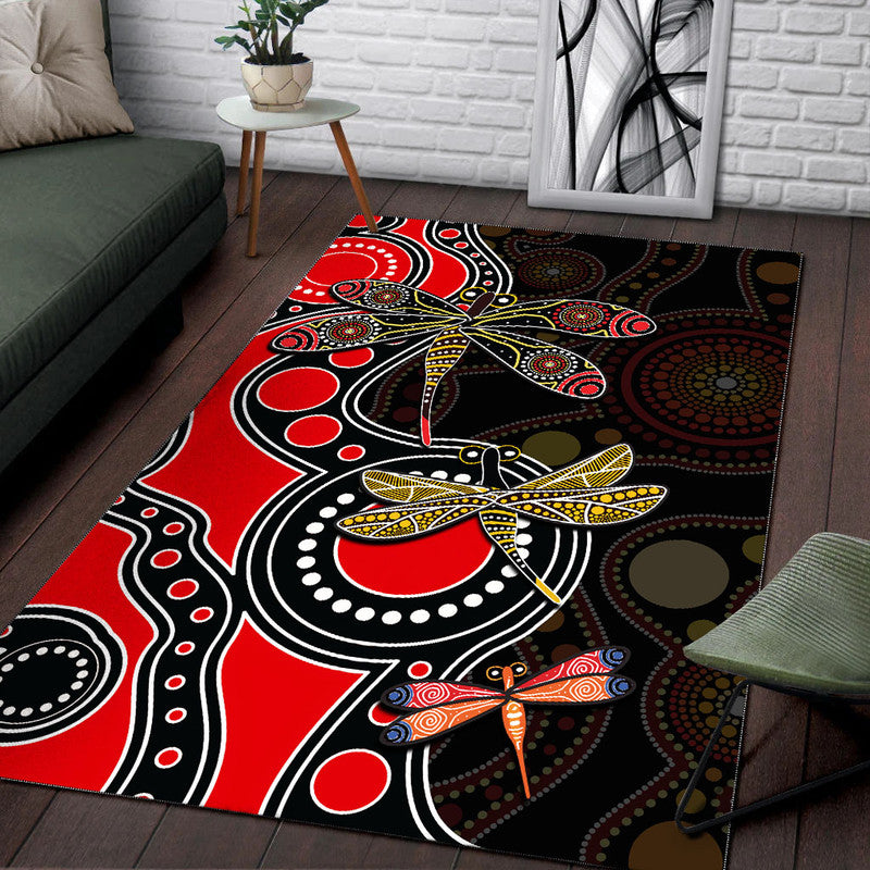 Aboriginal Dragonfly Area Rug Red Style - Vibe Hoodie Shop