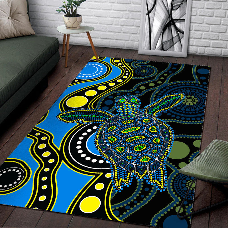 Aboriginal Turtle Area Rug Blue Style - Vibe Hoodie Shop