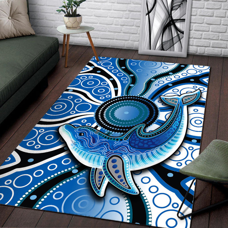 Aboriginal Dolphins Area Rug Blue Sea - Vibe Hoodie Shop