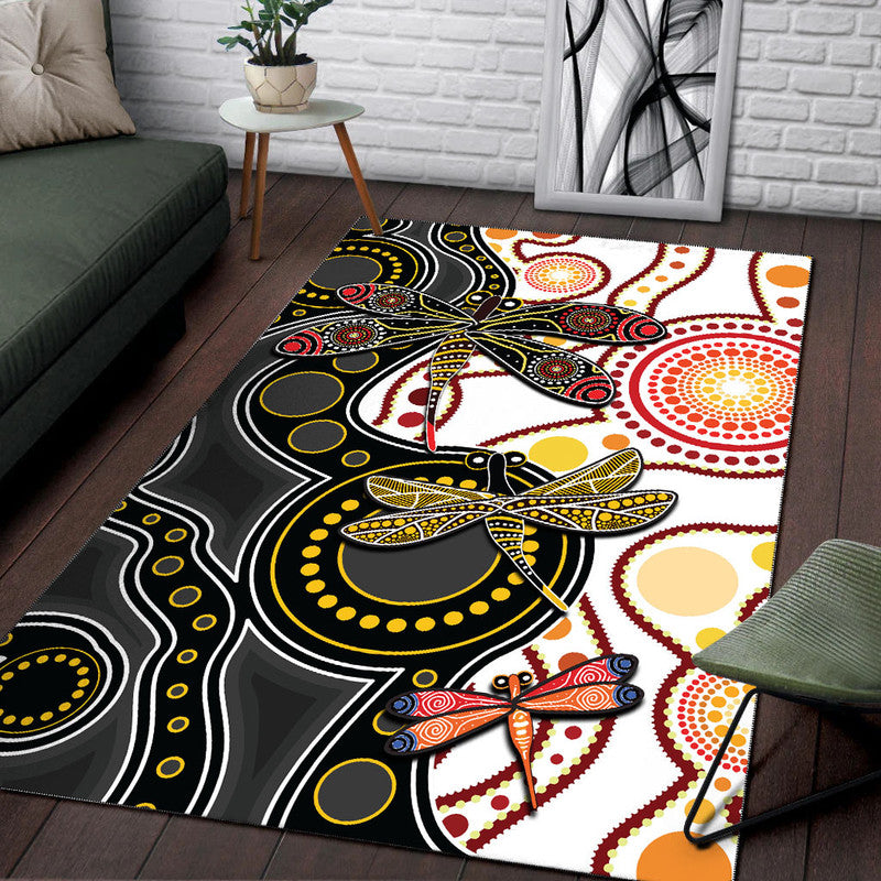 Aboriginal Dragonfly Area Rug White Style - Vibe Hoodie Shop