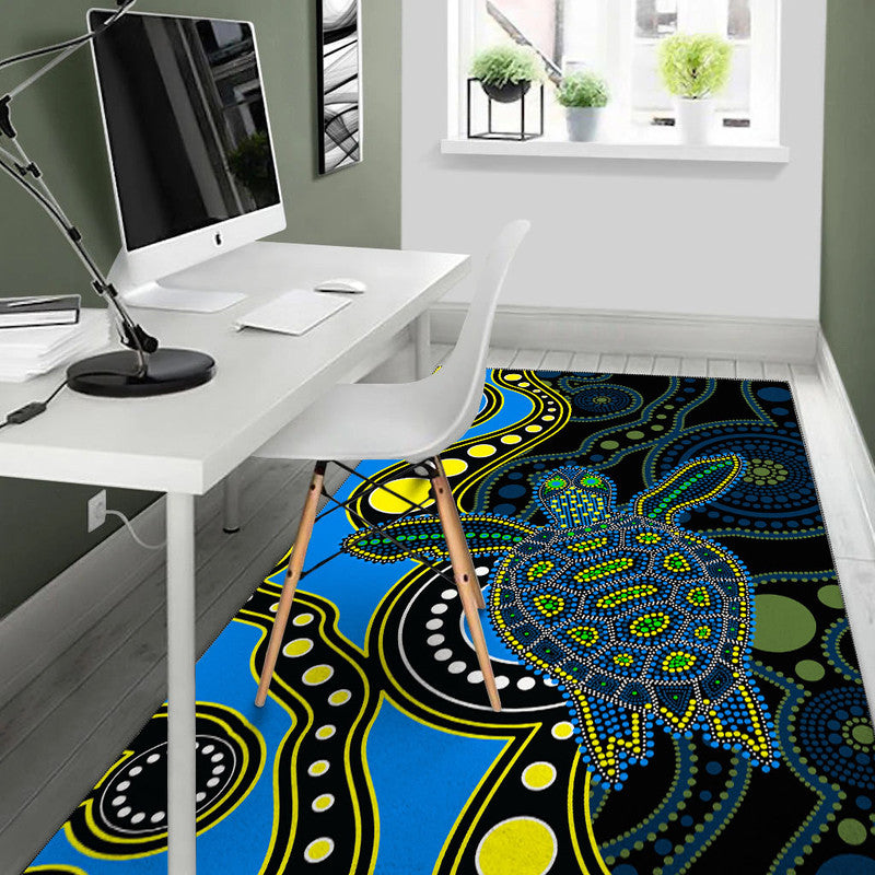 Aboriginal Turtle Area Rug Blue Style - Vibe Hoodie Shop