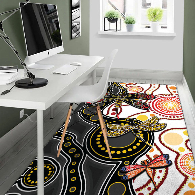 Aboriginal Dragonfly Area Rug White Style - Vibe Hoodie Shop