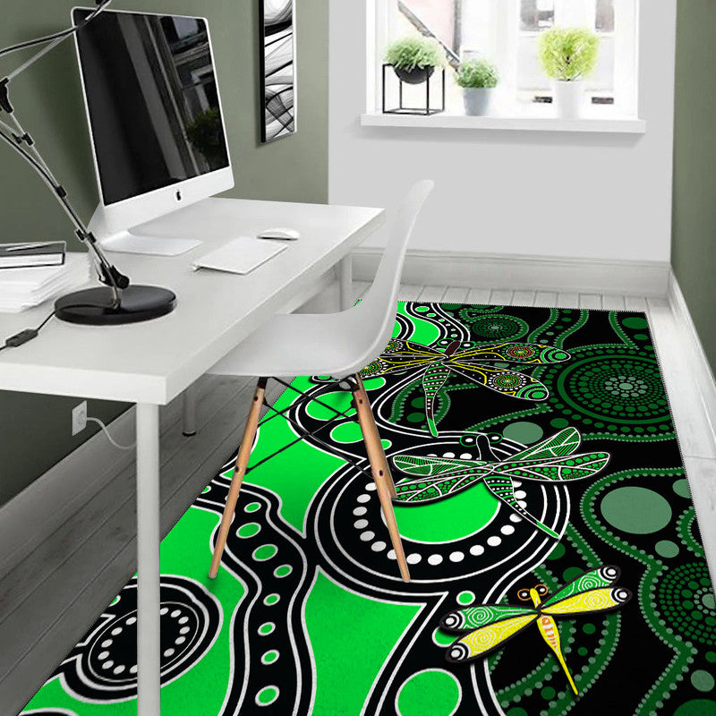 Aboriginal Dragonfly Area Rug Green Style - Vibe Hoodie Shop