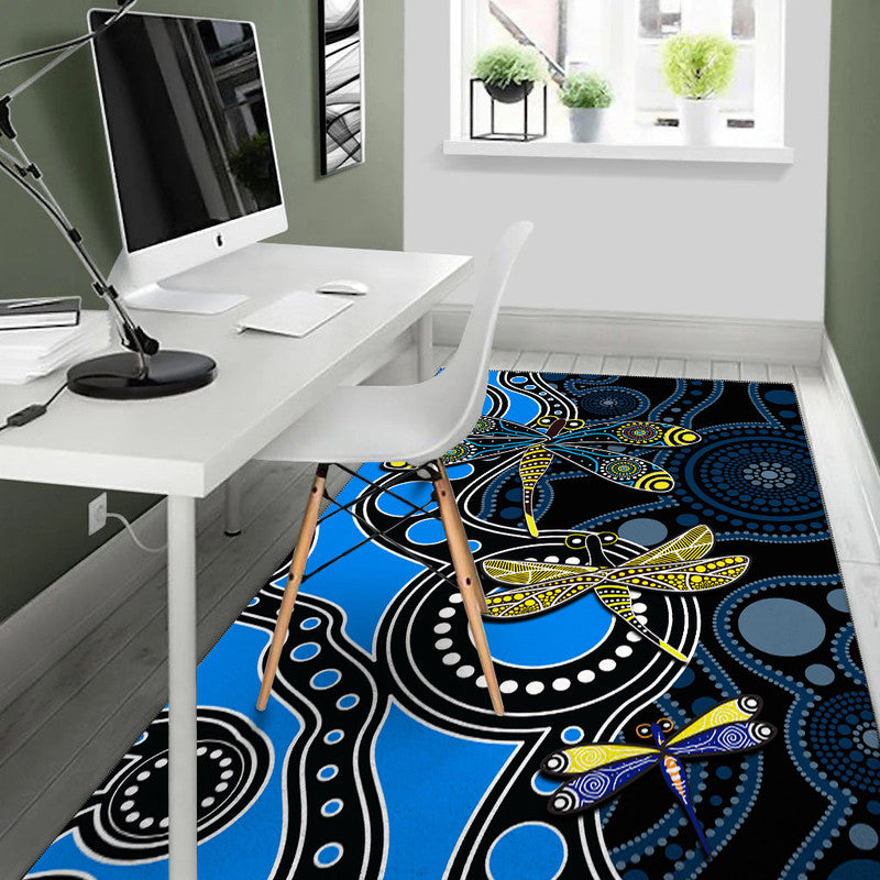 Aboriginal Dragonfly Area Rug Blue Style - Vibe Hoodie Shop