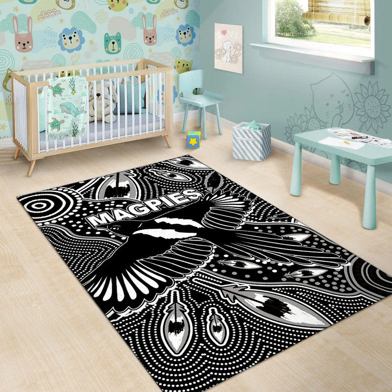 Collingwood Magpies Area Rug Aboriginal Art - Vibe Hoodie Shop