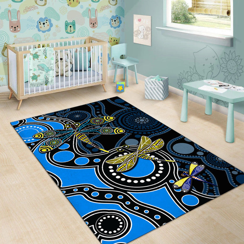 Aboriginal Dragonfly Area Rug Blue Style - Vibe Hoodie Shop