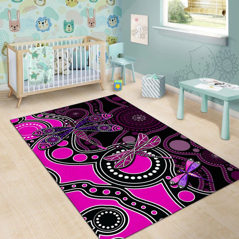 Aboriginal Dragonfly Area Rug Pink Style - Vibe Hoodie Shop