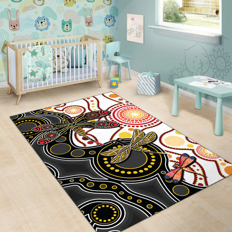 Aboriginal Dragonfly Area Rug White Style - Vibe Hoodie Shop