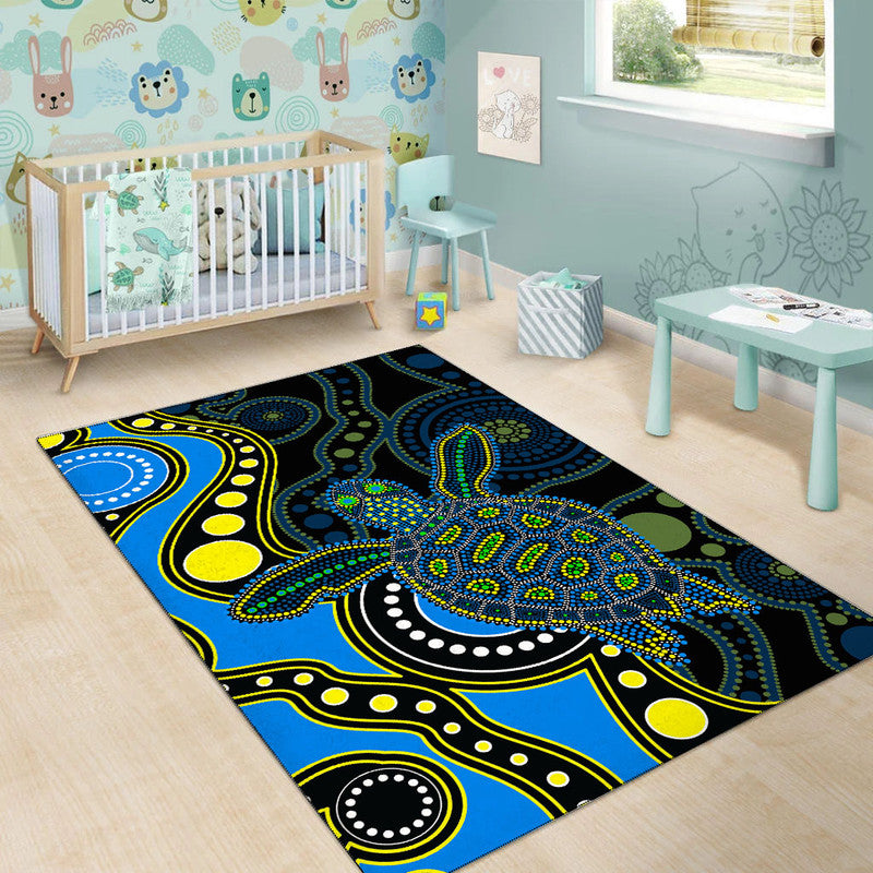 Aboriginal Turtle Area Rug Blue Style - Vibe Hoodie Shop