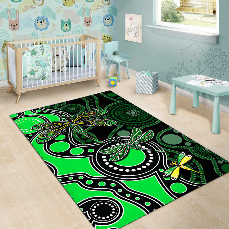 Aboriginal Dragonfly Area Rug Green Style - Vibe Hoodie Shop