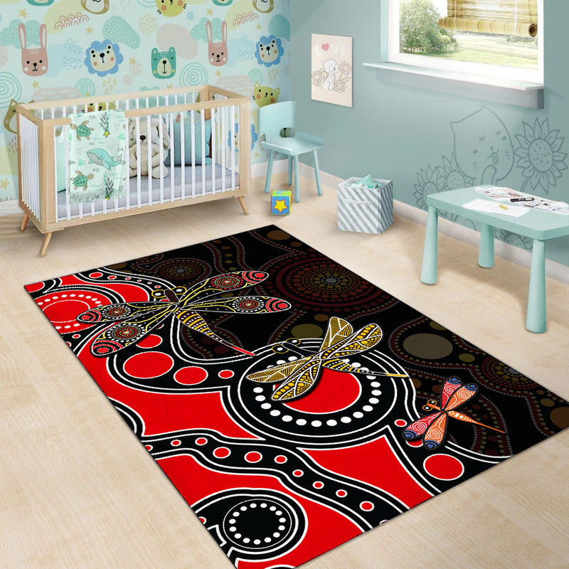 Aboriginal Dragonfly Area Rug Red Style - Vibe Hoodie Shop