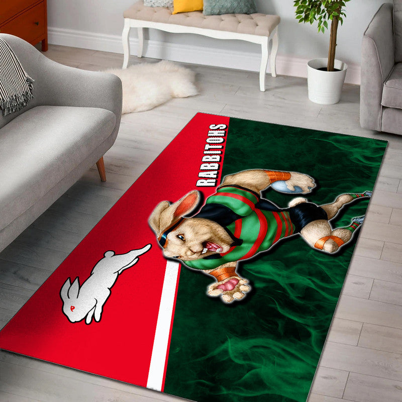 NRL Area Rug- Rabbitohs Fire Style - Vibe Hoodie Shop