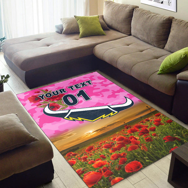 (Custom Personalised) North Queensland Cowboys ANZAC 2022 Area Rug Poppy Flowers Vibes - Pink - Vibe Hoodie Shop