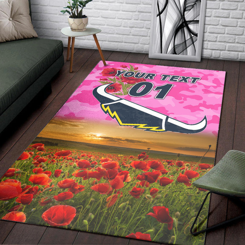 (Custom Personalised) North Queensland Cowboys ANZAC 2022 Area Rug Poppy Flowers Vibes - Pink - Vibe Hoodie Shop