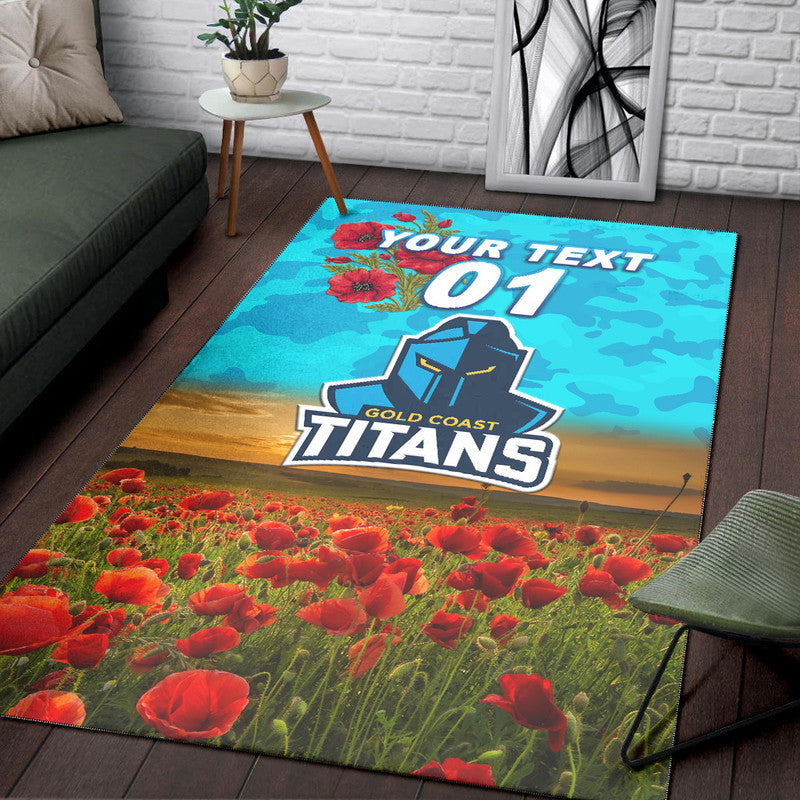 (Custom Personalised) Gold Coast Titans ANZAC 2022 Area Rug Poppy Flowers Vibes - Vibe Hoodie Shop