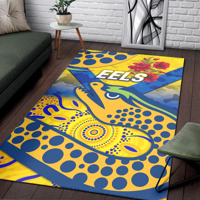 Parramatta Eels ANZAC 2022 Area Rug Indigenous Vibes - Gold - Vibe Hoodie Shop